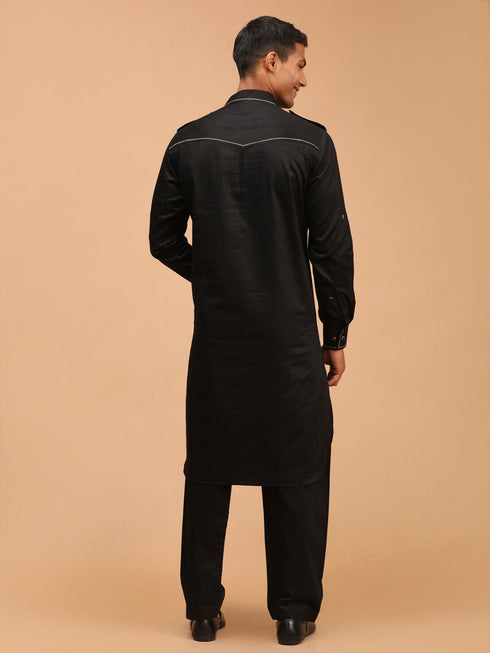 Men's Black Cotton Blend Pathani Suit Set